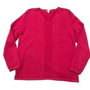 Talbots pink v-neck mix cable knit sweater